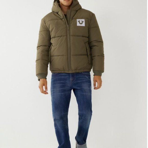 Brand New with Tag ~ True Religion Hooded Puffer Jacket Olive Green size Large - Picture 4 of 12